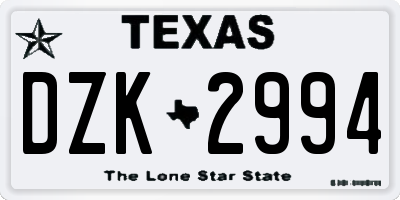 TX license plate DZK2994
