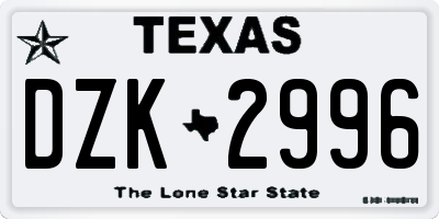 TX license plate DZK2996
