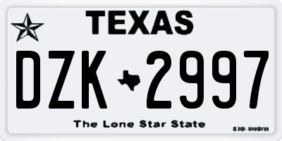 TX license plate DZK2997