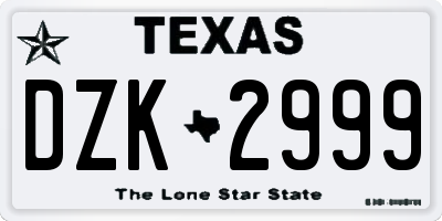 TX license plate DZK2999