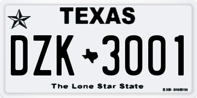 TX license plate DZK3001