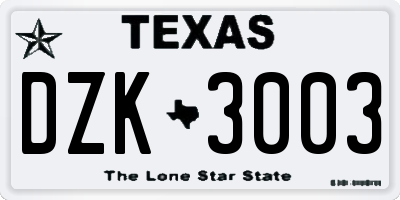TX license plate DZK3003