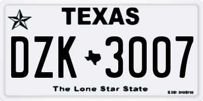 TX license plate DZK3007