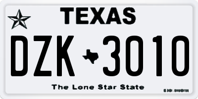 TX license plate DZK3010