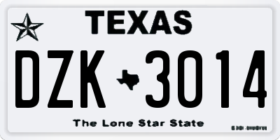 TX license plate DZK3014