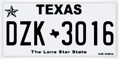 TX license plate DZK3016