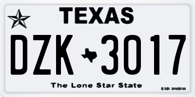 TX license plate DZK3017