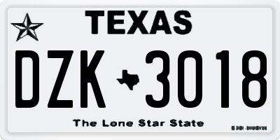 TX license plate DZK3018
