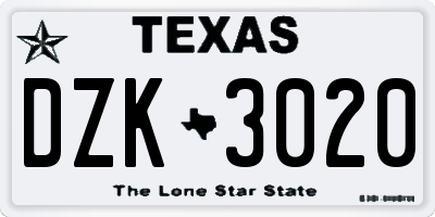 TX license plate DZK3020