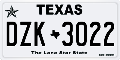 TX license plate DZK3022