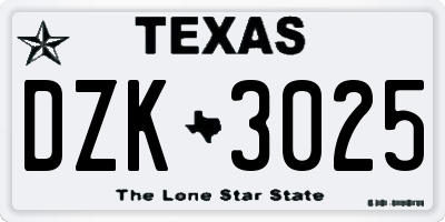 TX license plate DZK3025