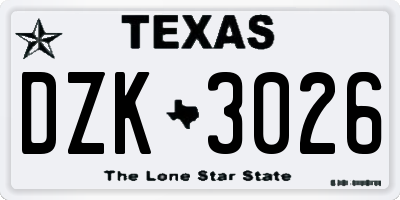 TX license plate DZK3026