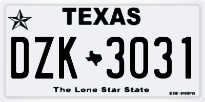 TX license plate DZK3031