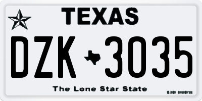 TX license plate DZK3035