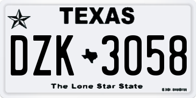 TX license plate DZK3058