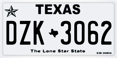 TX license plate DZK3062