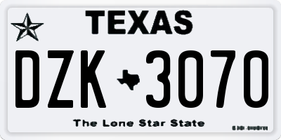 TX license plate DZK3070