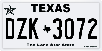 TX license plate DZK3072