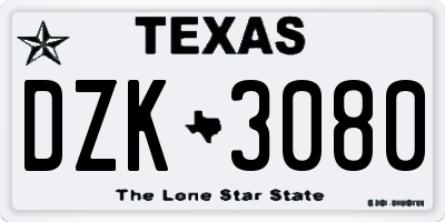 TX license plate DZK3080