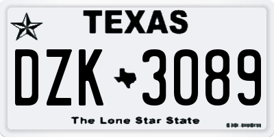 TX license plate DZK3089