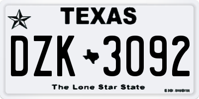 TX license plate DZK3092