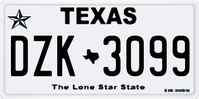 TX license plate DZK3099