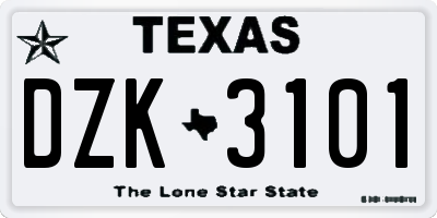 TX license plate DZK3101