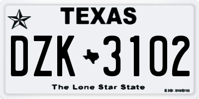 TX license plate DZK3102