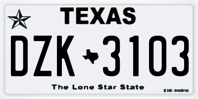 TX license plate DZK3103
