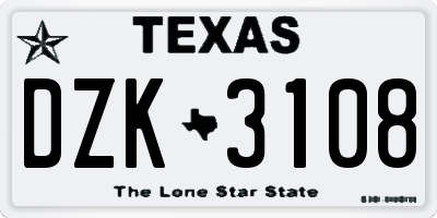 TX license plate DZK3108