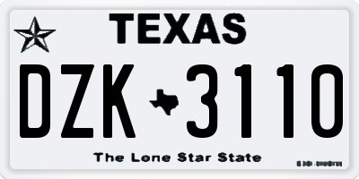 TX license plate DZK3110
