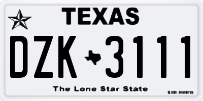 TX license plate DZK3111