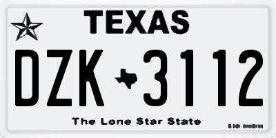 TX license plate DZK3112