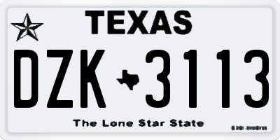 TX license plate DZK3113