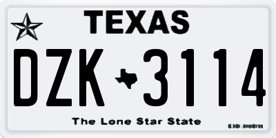 TX license plate DZK3114