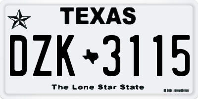 TX license plate DZK3115