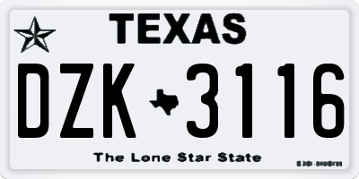 TX license plate DZK3116