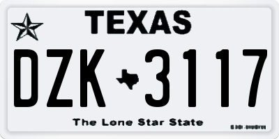 TX license plate DZK3117