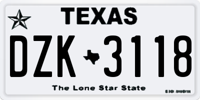 TX license plate DZK3118