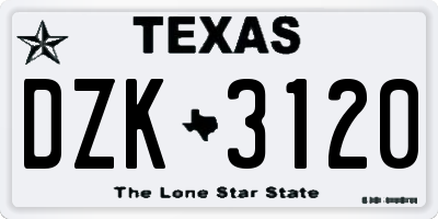TX license plate DZK3120