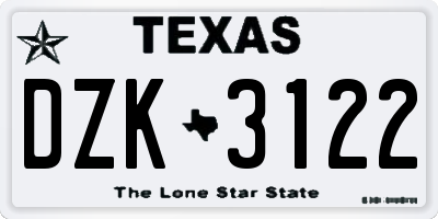 TX license plate DZK3122