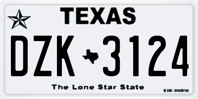 TX license plate DZK3124