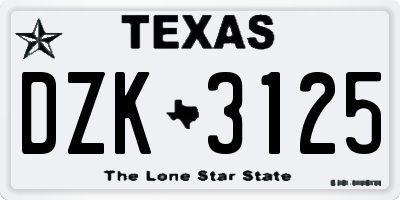 TX license plate DZK3125