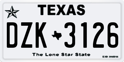 TX license plate DZK3126