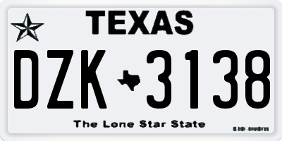 TX license plate DZK3138