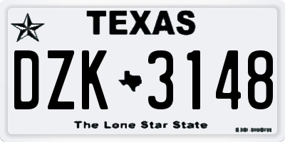 TX license plate DZK3148