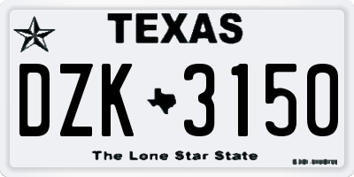TX license plate DZK3150