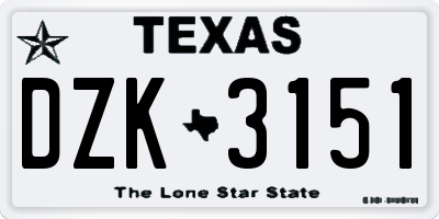 TX license plate DZK3151