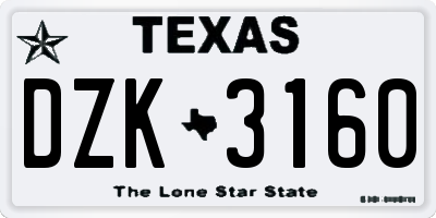 TX license plate DZK3160