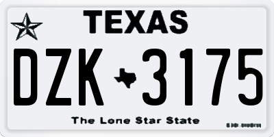 TX license plate DZK3175